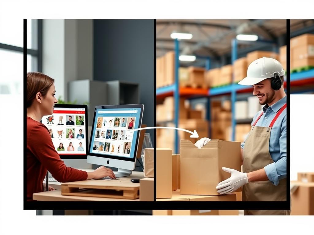 Dropshipping business operation showing online store and supplier coordination in 2025 Dropshipping business operation showing online store and supplier coordination in 2025