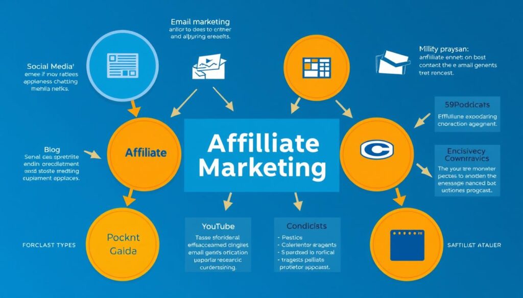 Modern affiliate marketing ecosystem showing multiple platforms and tools in 2025 Modern affiliate marketing ecosystem showing multiple platforms and tools in 2025