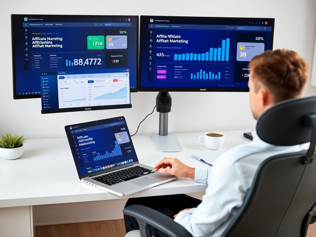 Person working on affiliate marketing content from home office in 2025 Person working on affiliate marketing content from home office in 2025
