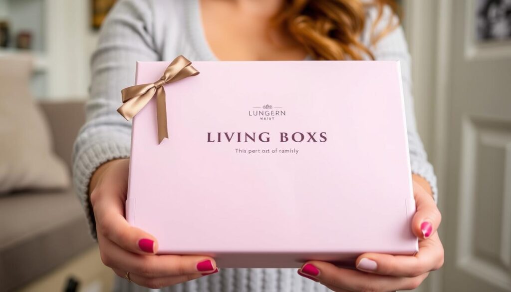 Elegantly packaged lingerie trial box being delivered to a UK home Elegantly packaged lingerie trial box being delivered to a UK home