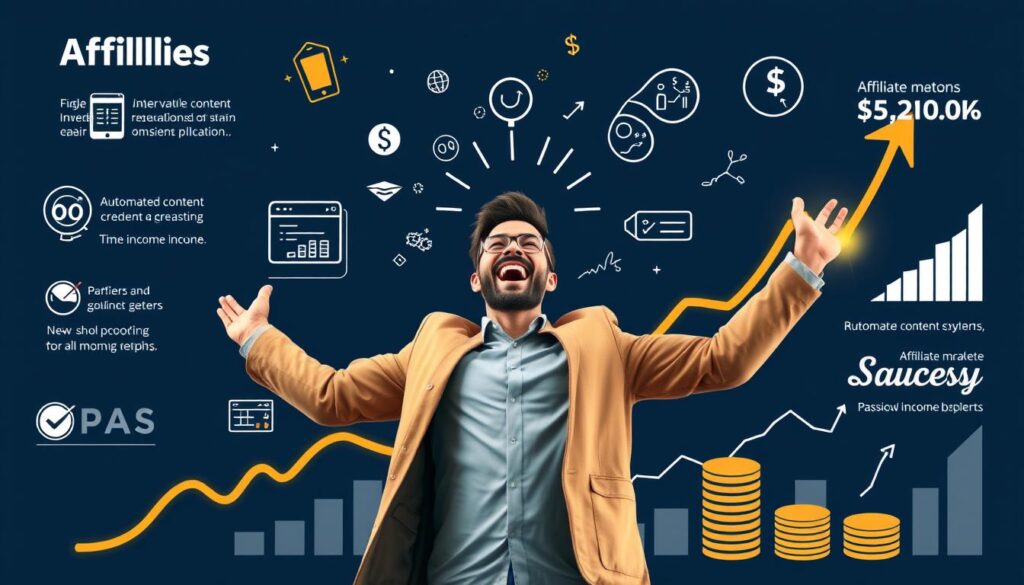 Affiliate marketer achieving success with AI tools showing increased commissions and automated workflows Affiliate marketer achieving success with AI tools showing increased commissions and automated workflows