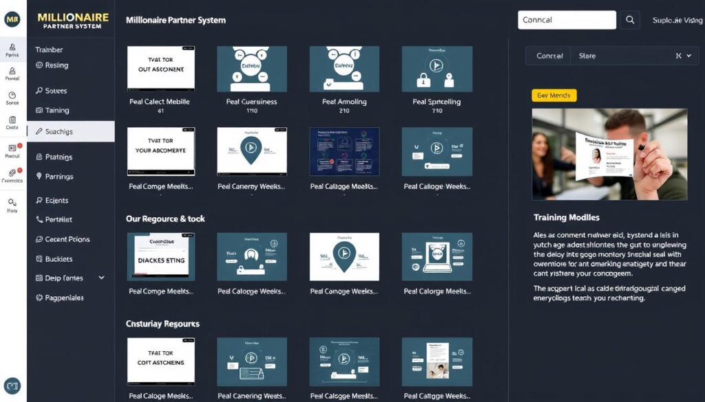 Millionaire Partner System member area showing training modules and resources Millionaire Partner System member area showing training modules and resources