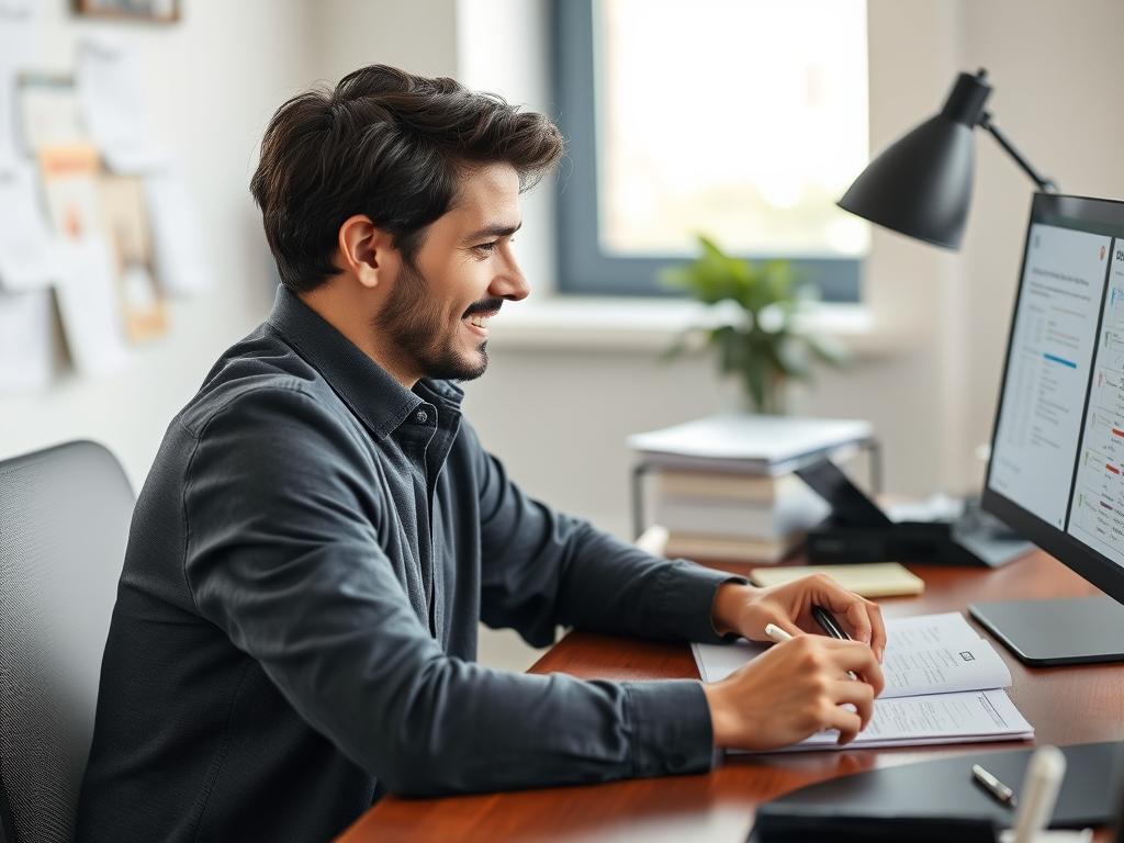 Person working with improved focus and organization Person working with improved focus and organization