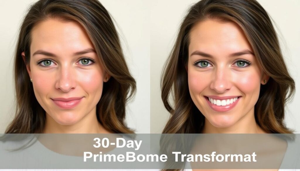 Side-by-side comparison of woman before and after 30 days of PrimeBiome Side-by-side comparison of woman before and after 30 days of PrimeBiome