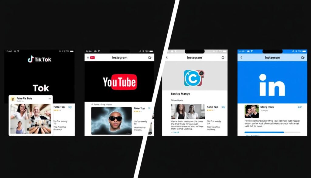 Different social media platforms showing various hook strategies in action