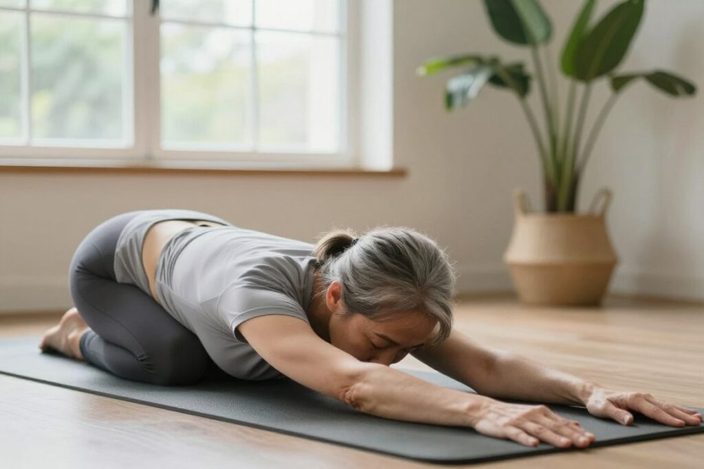 Person doing gentle stretching exercises on mat