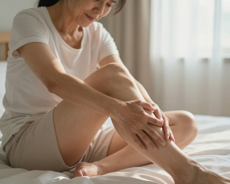 Person experiencing morning stiffness stretching in bed