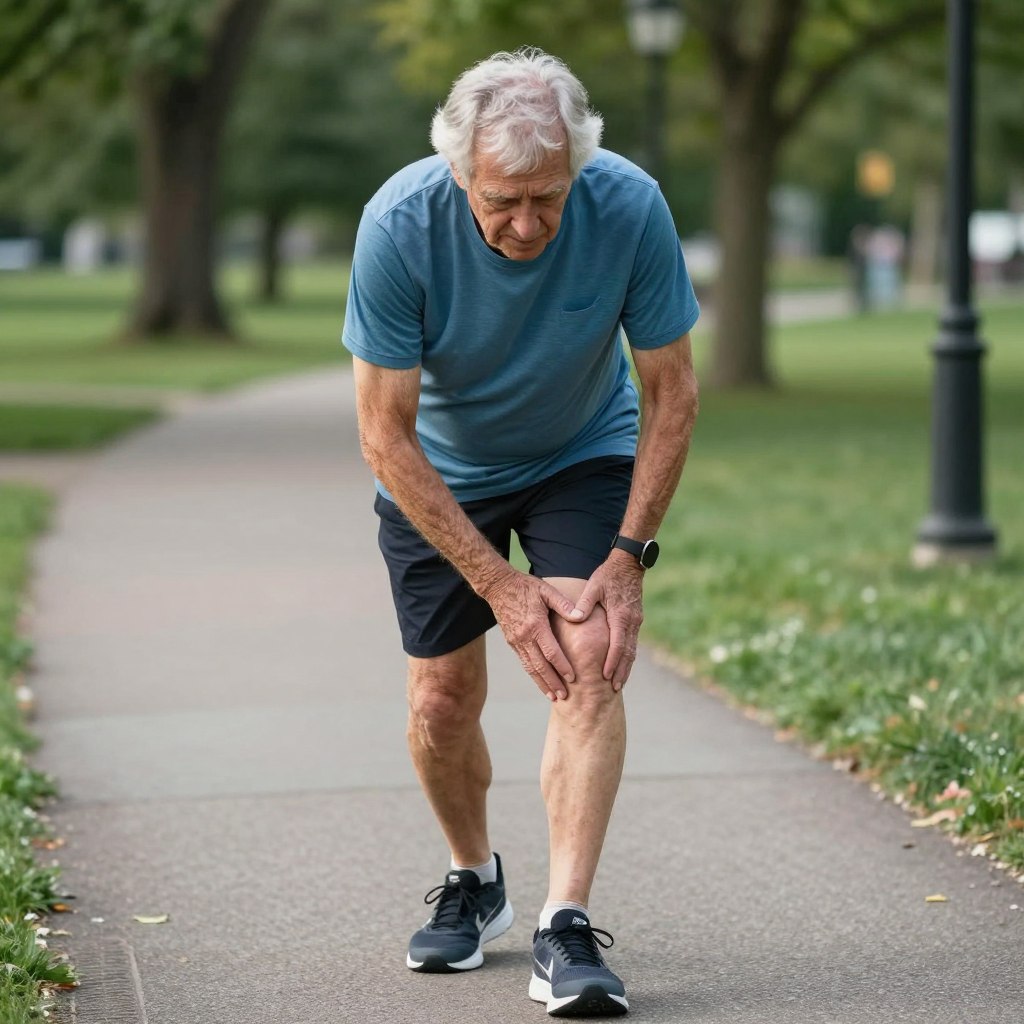 Person touching their knee while exercising outdoors