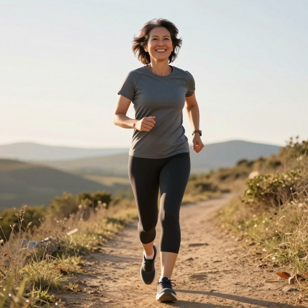Smiling mature adult walking confidently outdoors