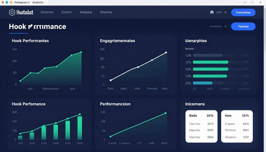 Dashboard showing Instagram analytics with hook performance metrics and engagement tracking