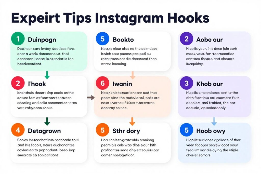 Visual guide showing expert tips for writing viral Instagram hooks with examples and annotations