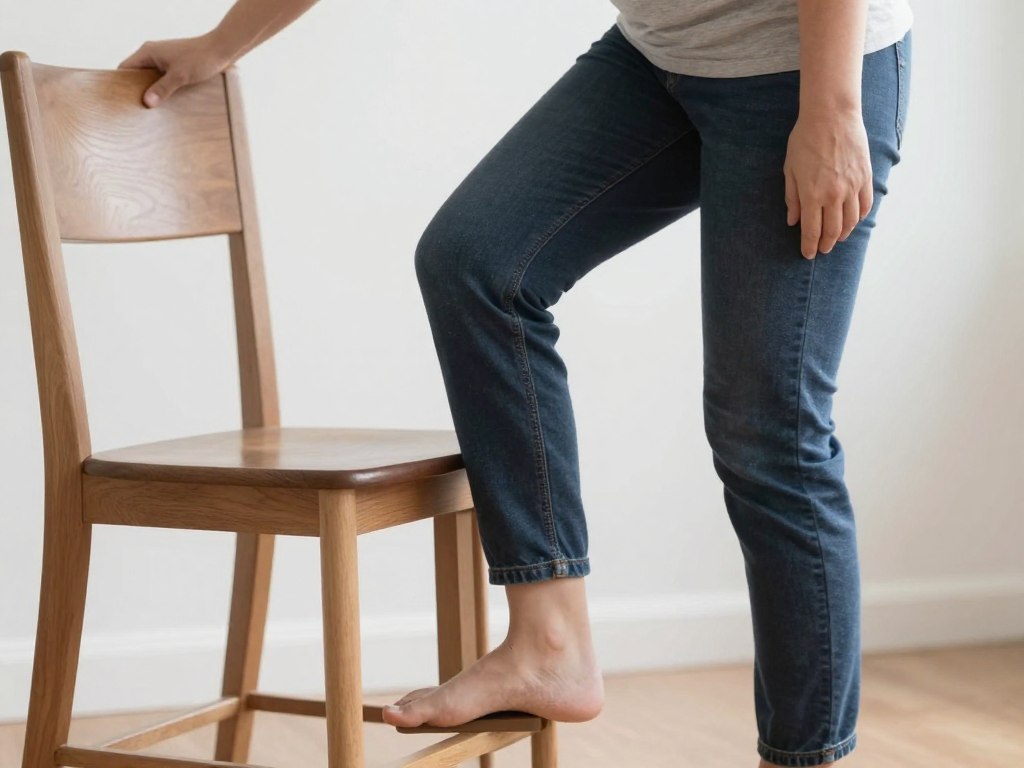 person taking careful first steps after sitting